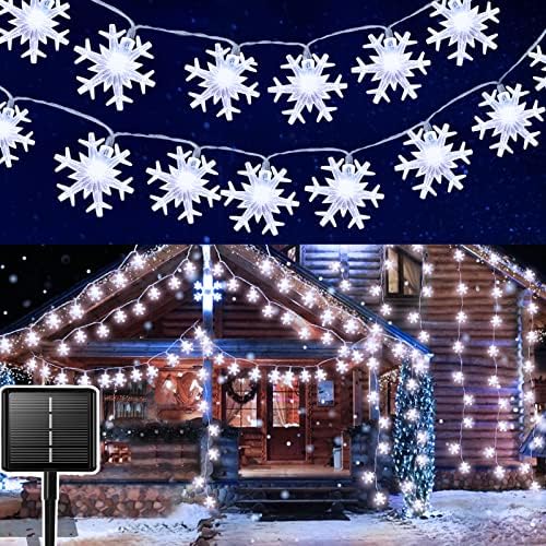 [מצבים מופעלים על ידי סולארי ו 8 מצבים] 100 LED 39.3 רגל אורות חג המולד קישוט פתית שלג אורות טיימר